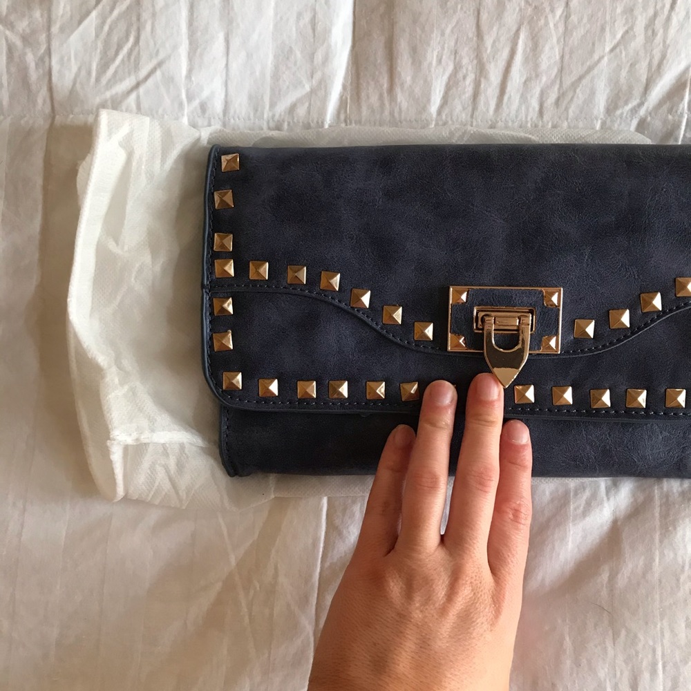 Blue studded crossbody bag